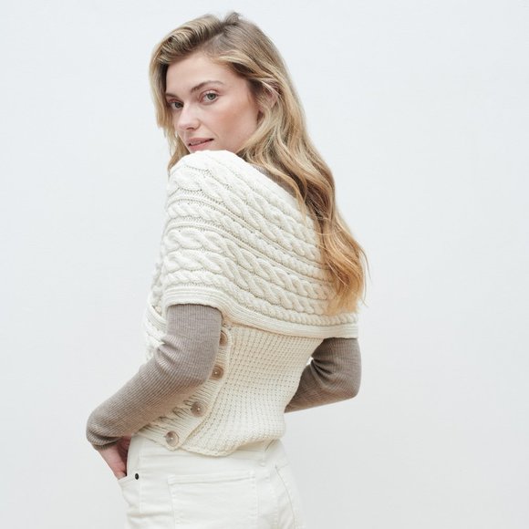 New Aran Crossover Wrap Sweater Made in Ireland Merino Wool - Picture 2 of 7